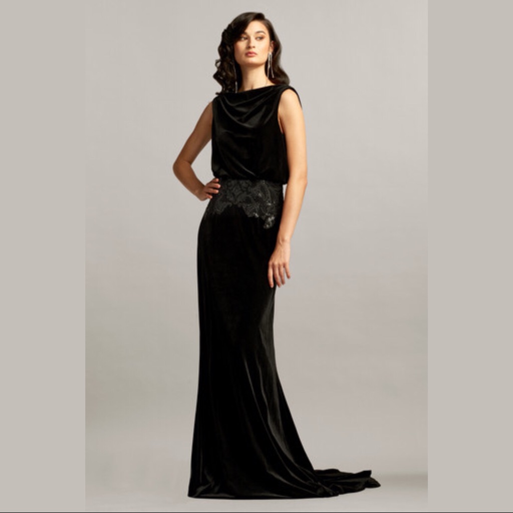 Tadashi Shoji - Black Dunstan Back Drape Gown